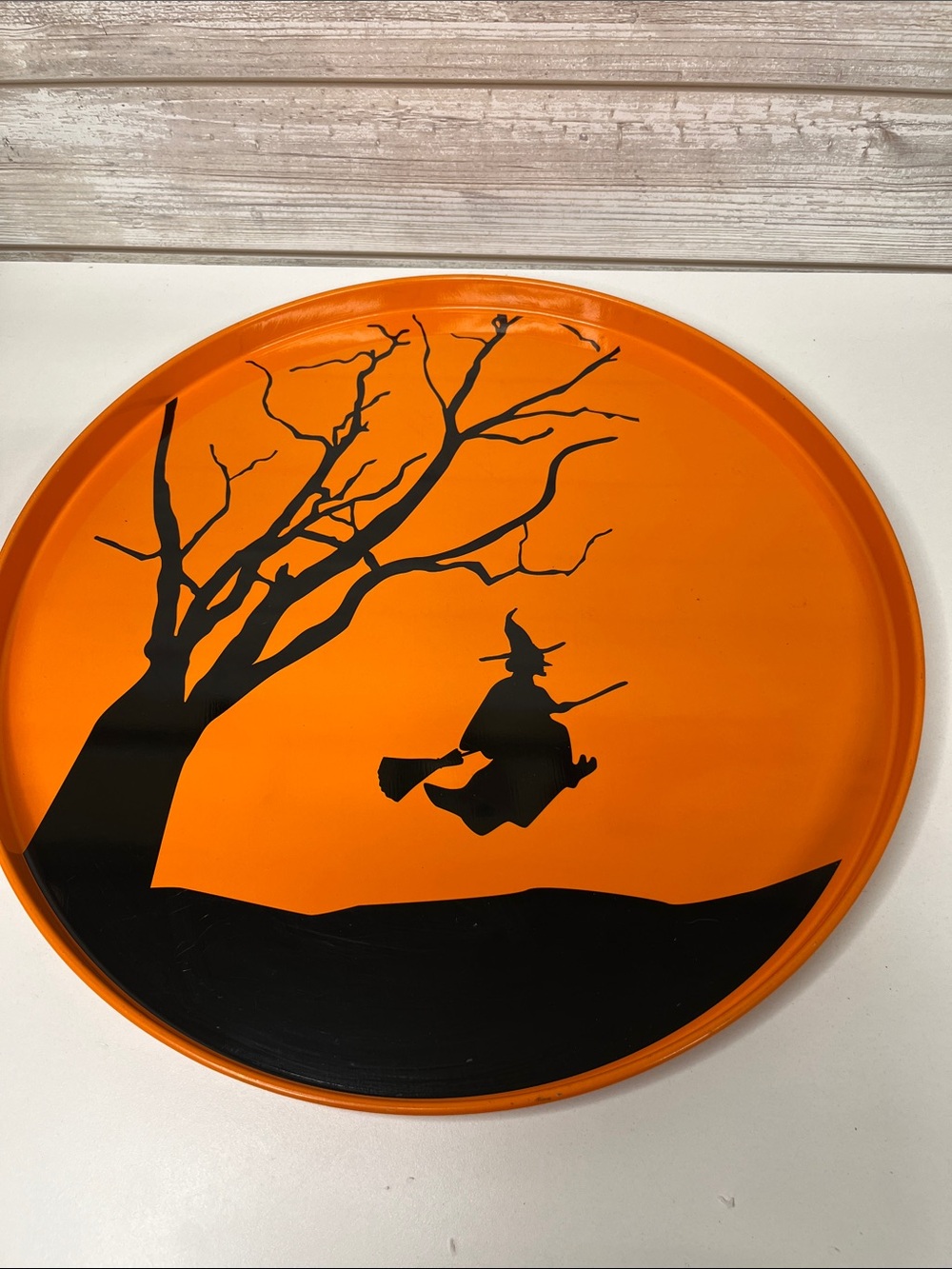 Martha Stewart Orange and Black Witch Silhouette Wall Tray